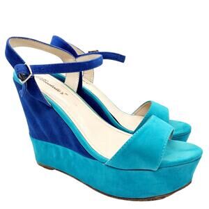 Breckelle’s Two Toned Blue Color Block Slingback Wedge Sandals Women’s Size 8.5